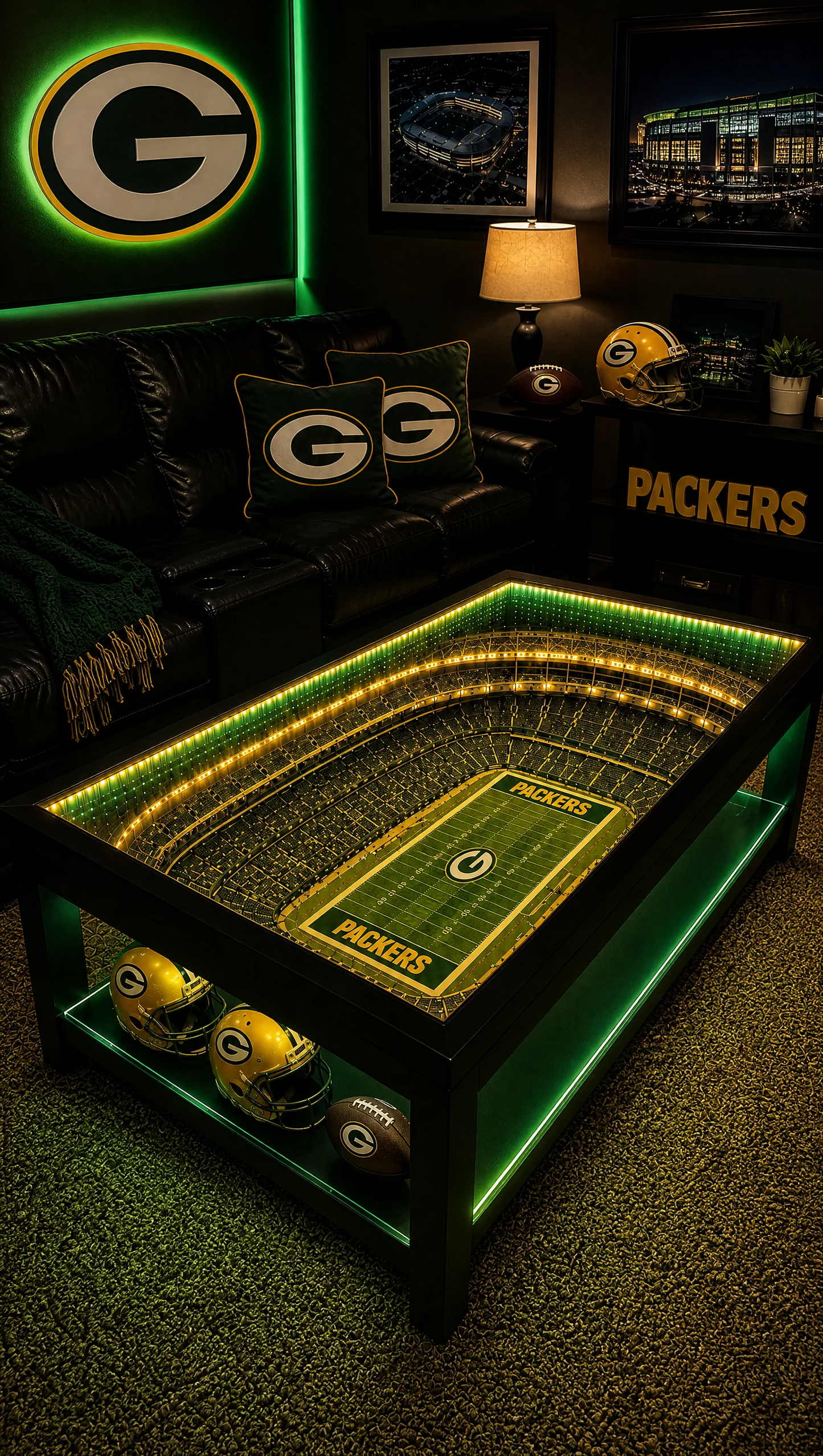 🏟️ Stadium‑Inspired Coffee Table – LED‑Lit Game Day Centerpiece for Your Living Room