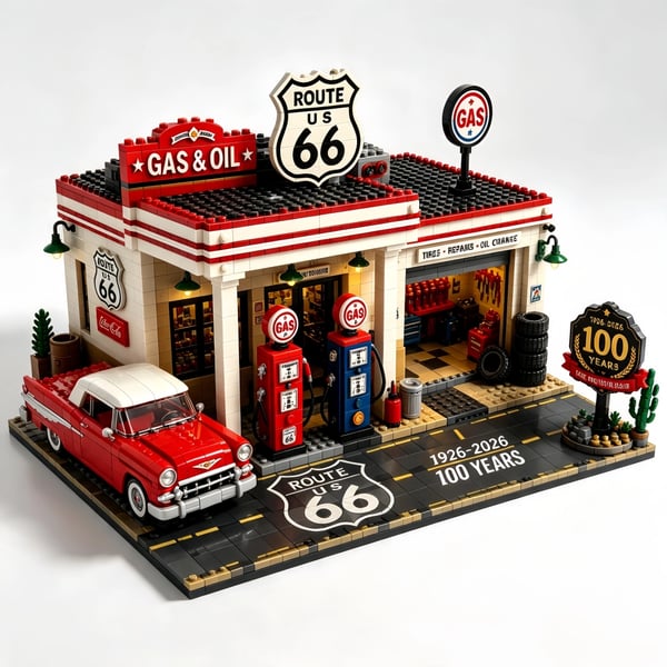 🧩Route 66 Gas Station Centennial Edition Building Block Set
