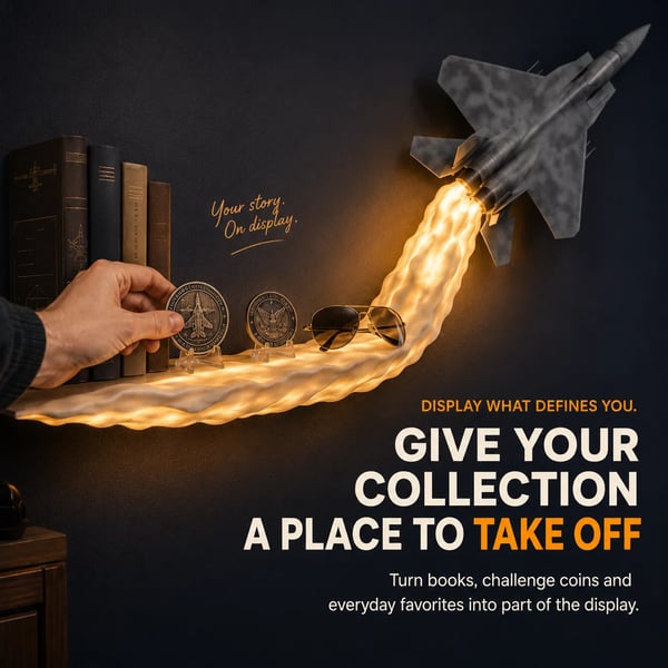 Illuminated Fighter Jet Wall Display – Glowing Afterburner Shelf with Remote Control ✈️🔥