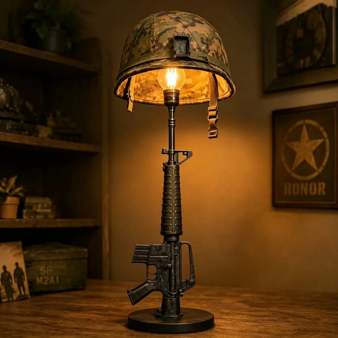 🎖️ Tactical Helmet Table Lamp – Pull the Trigger, Light Up Your Space