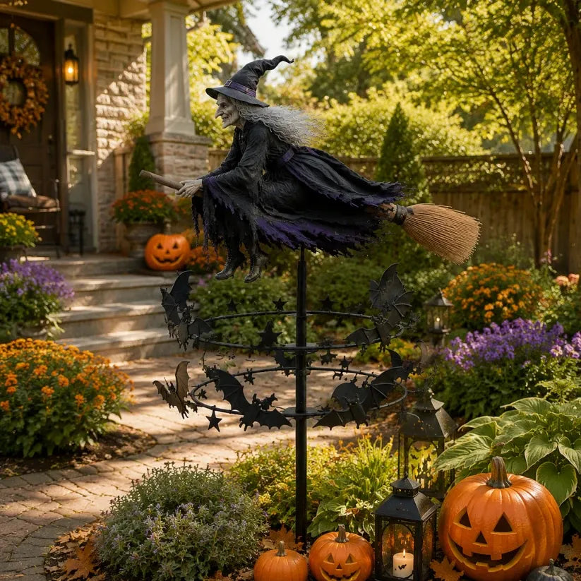 Enchanted Witch Garden Wind Spinner – Where Witches Fly and Bats Dance 🧙‍♀️🌪️