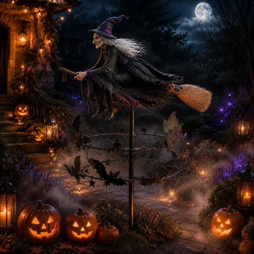 Enchanted Witch Garden Wind Spinner – Where Witches Fly and Bats Dance 🧙‍♀️🌪️