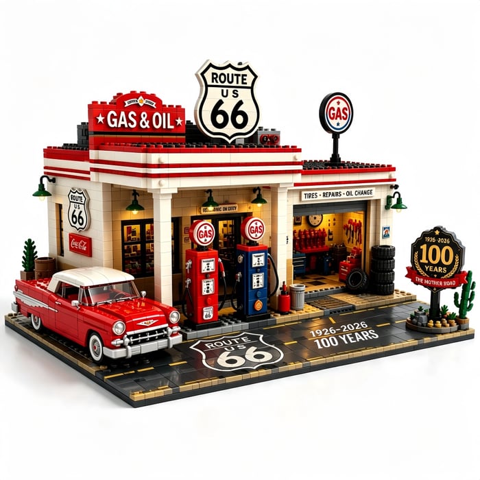 🧩Route 66 Gas Station Centennial Edition Building Block Set