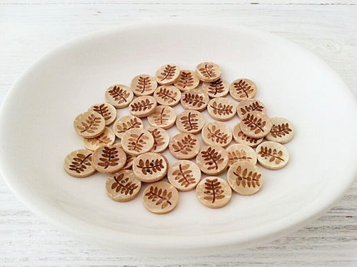 Coconut Shell Buttons, Leaves Buttons, Small Round Buttons, Sewing Buttons, Two Holes Button, 12 mm Buttons, Small Floral Buttons, Set of 10