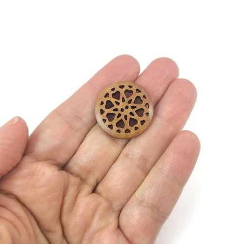 Carved wooden buttons, 25mm sewing buttons, 6 hollow flower buttons, Unique knitting buttons, 1 inch wood buttons