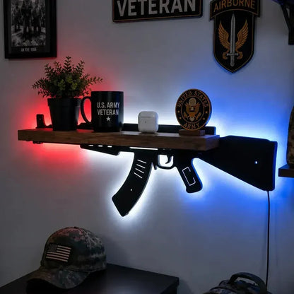 🎯 LED Backlit Wall Display Shelf – Rifle‑Inspired Silhouette with 5 Color Modes