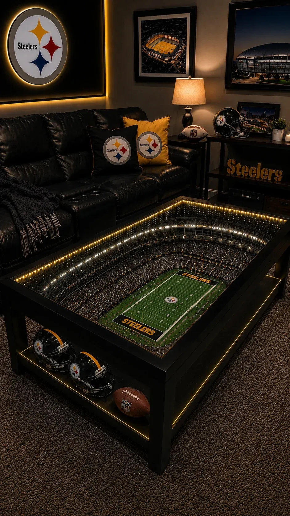 🏟️ Stadium‑Inspired Coffee Table – LED‑Lit Game Day Centerpiece for Your Living Room