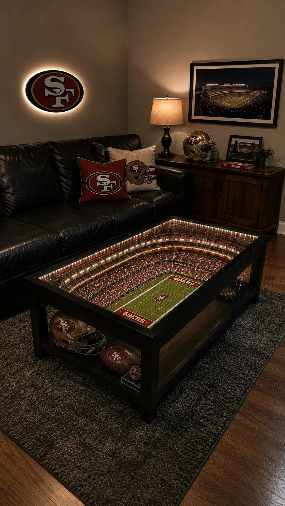 🏟️ Stadium‑Inspired Coffee Table – LED‑Lit Game Day Centerpiece for Your Living Room