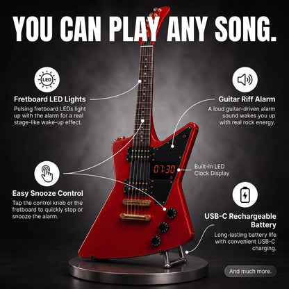🎸 Guitar-Shaped Alarm Clock – Loud Riffs, LED Lights, Rechargeable & Ready to Rock Your Mornings