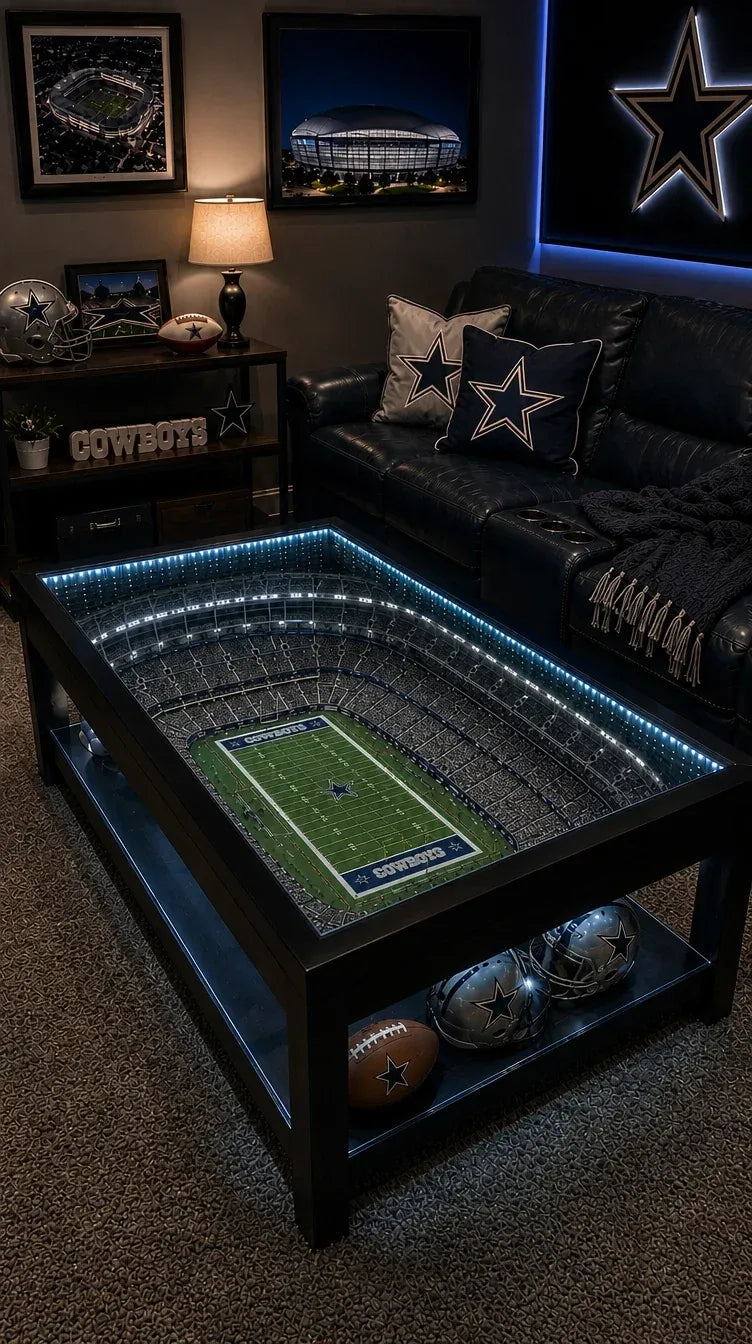 🏟️ Stadium‑Inspired Coffee Table – LED‑Lit Game Day Centerpiece for Your Living Room