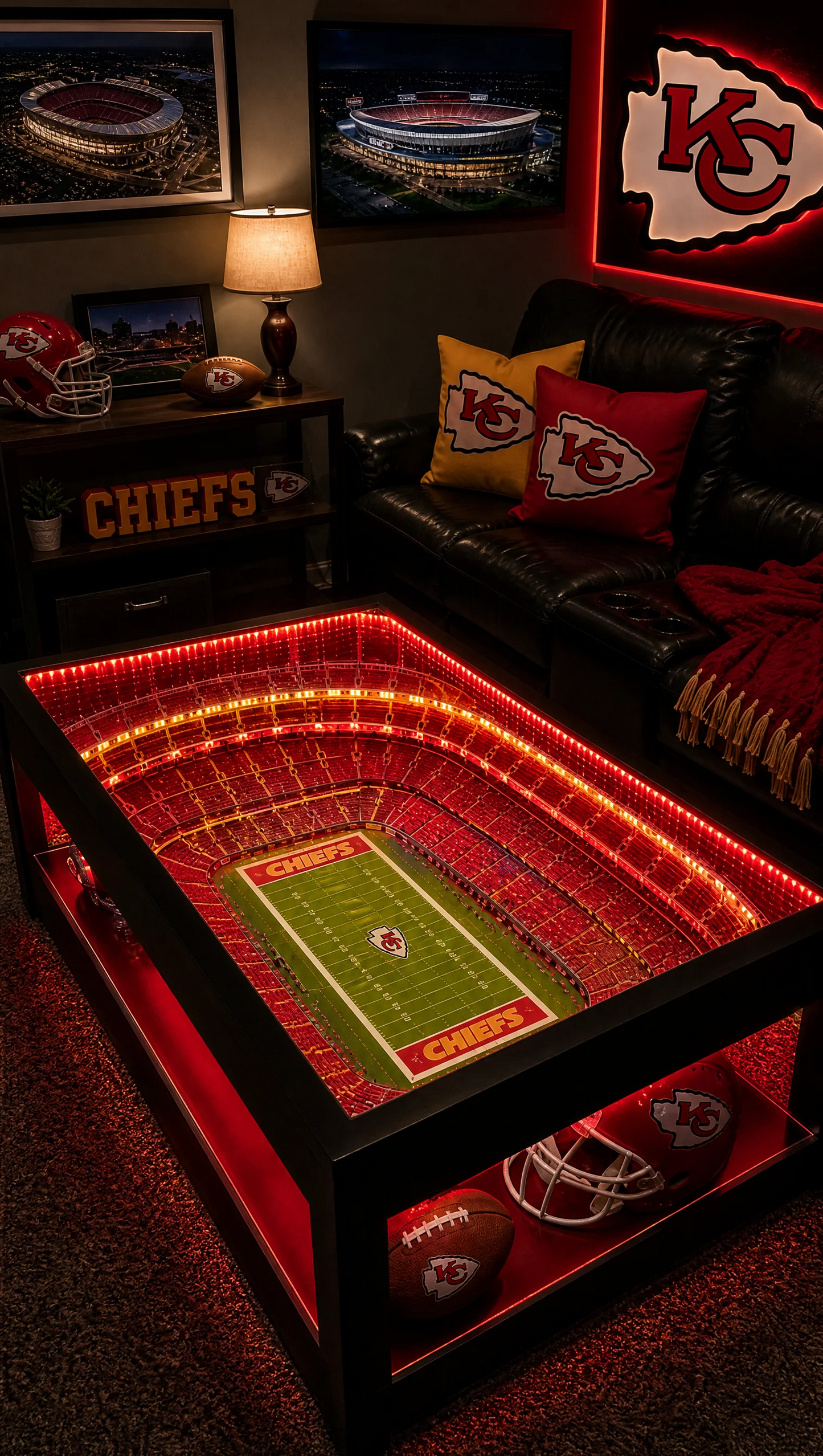 🏟️ Stadium‑Inspired Coffee Table – LED‑Lit Game Day Centerpiece for Your Living Room