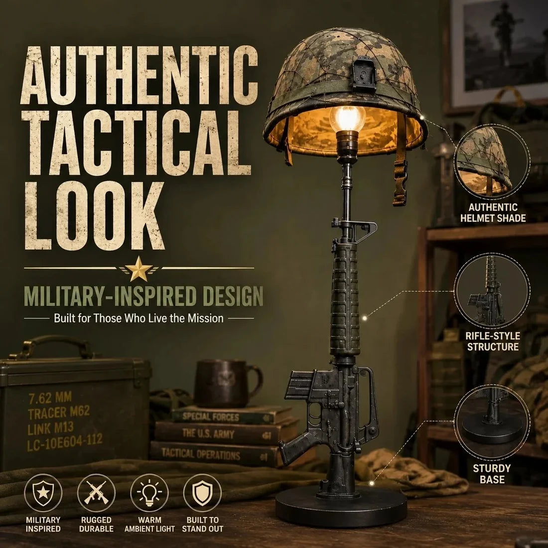 🎖️ Tactical Helmet Table Lamp – Pull the Trigger, Light Up Your Space