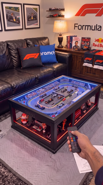🏁 Racing Track Coffee Table – LED‑Lit Motorsport Display for Gaming Rooms & Man Caves